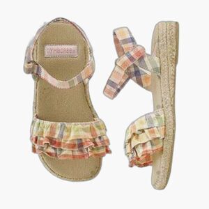 Gymboree toddler girls plaid ruffle sandals shoes pink blue cream 7~12-18-24 2T